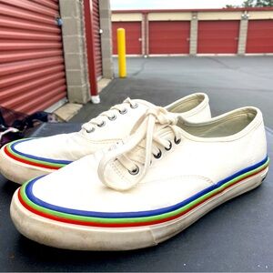 SeaVees White Canvas Sneakers with Rainbow Stripe